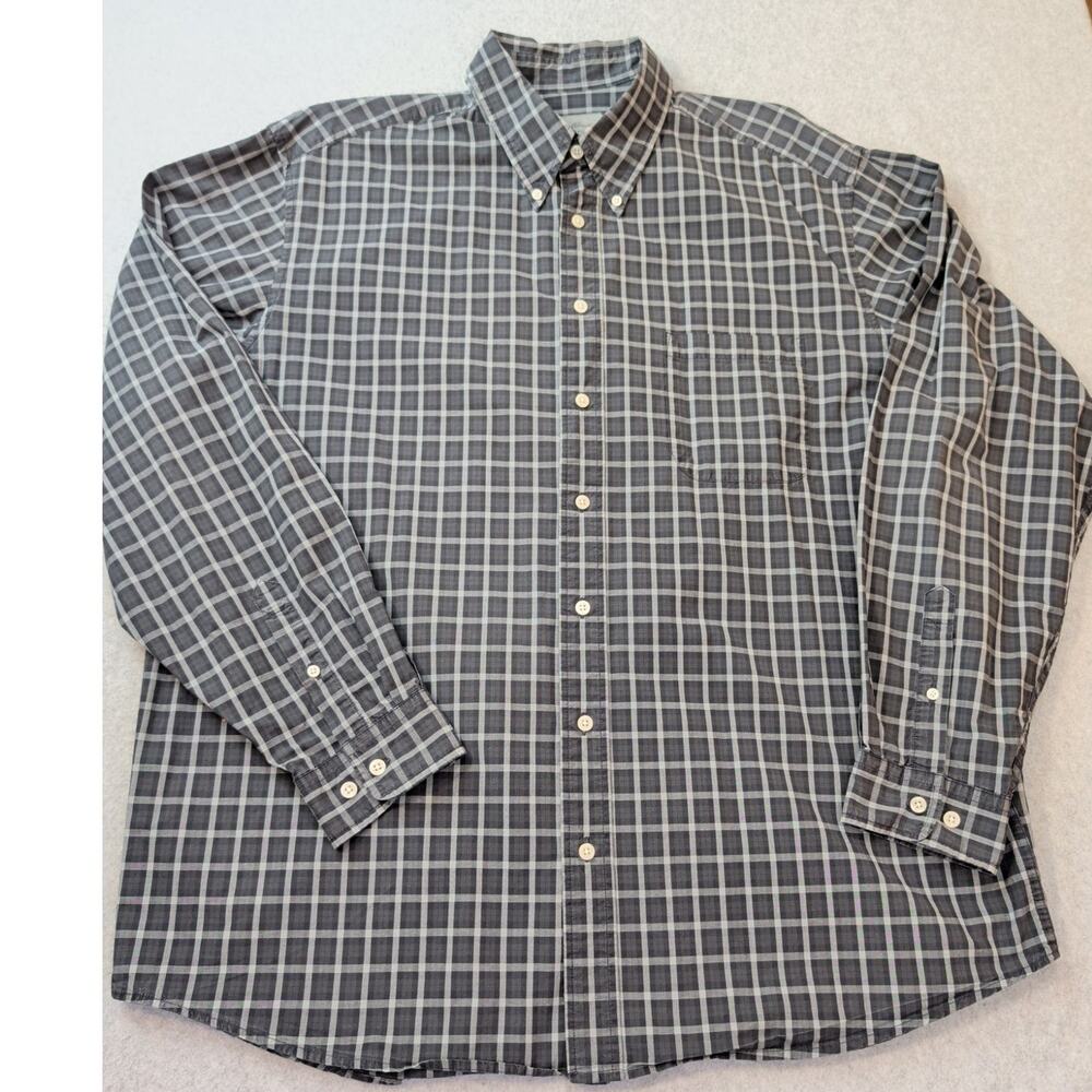 Eddie Bauer Mens Button Down Shirt XL Tall 100% Cotton Black White Plaid Classic